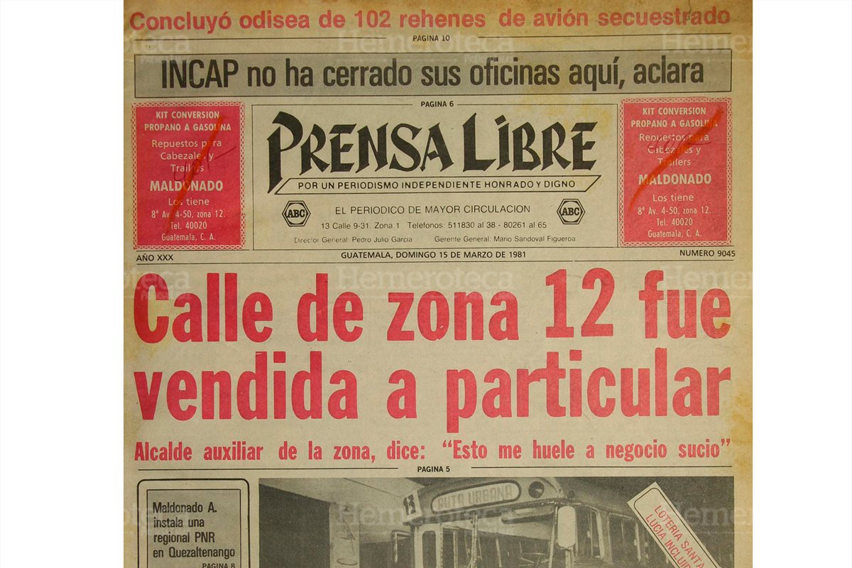 Portada del 15/03/1981 se informaba sobre la venta de una calle del barrio La Reformita zona 12. (Foto: Hemeroteca PL)