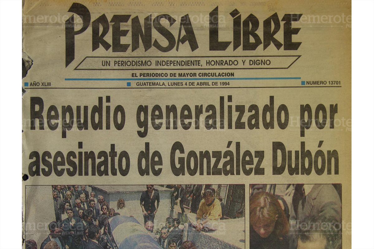 Portada de Prensa Libre en la cual informaba sobre el asesinato del Lic. Epaminondas González 4/4/1994.( Foto: Hemeroteca PL)
