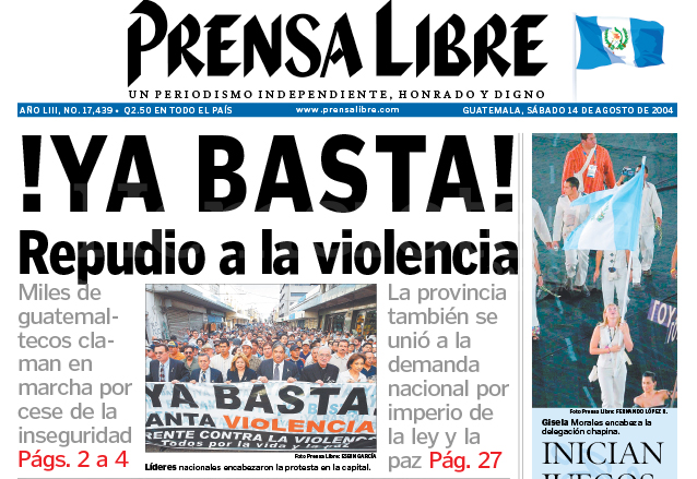 Titular de Prensa Libre del 14 de agosto de 2004. (Foto: Hemeroteca PL)