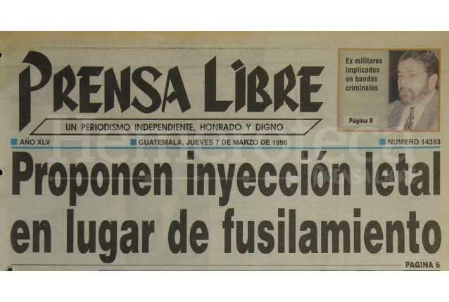 Titular de Prensa Libre del 7 de marzo de 1996. (Foto: Hemeroteca PL)