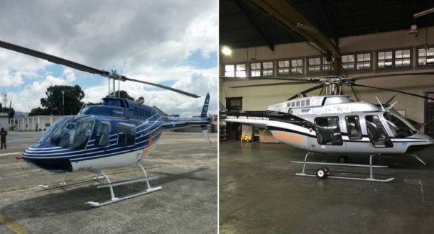 Los helicópteros que están en proceso de extinción de dominio dentro del caso de corrupción de Pérez Molina y Baldetti. (Foto Prensa Libre: Cortesía MP)