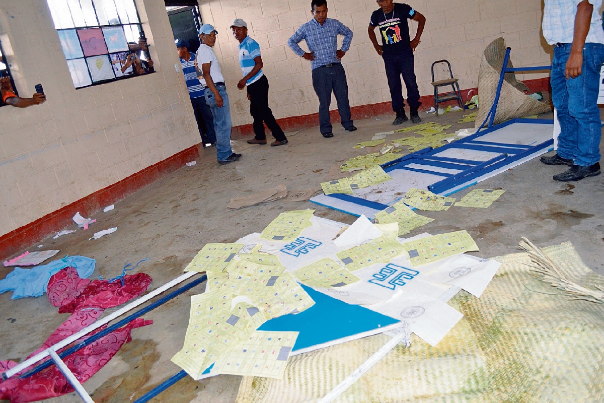 Pobladores de Joyabaj, Quiché, quemaron papeletas del centro de votación ubicado en el instituto Francisco Méndez Escobar, el pasado 6 de septiembre. (Foto Prensa Libre: Hemeroteca PL)