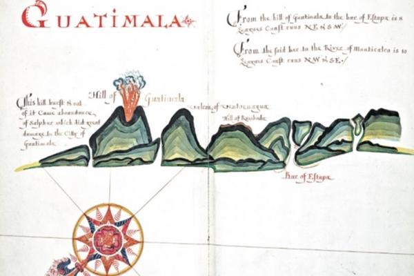 Mapa pirata que muestra la costa de Guatemala desde el Pacífico (Foto Prensa Libre: National Maritime Museum. William Hack / 1682-1706).