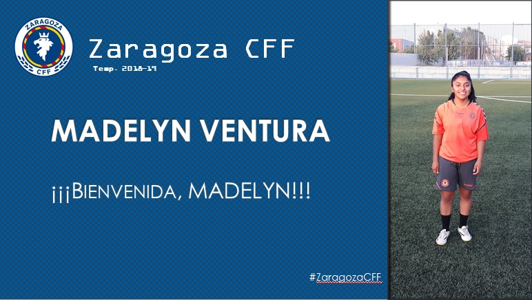 El club Zaragoza CFF en su página en internet le dio la bienvenida a la goleadora quetzalteca Madely Ventura. (Foto Prensa Libre: @ZaragozaCFF)