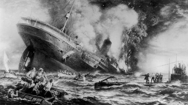 El hundimiento del RMS Lusitania por un submarino alemán de la costa sur de Irlanda provocó la muerte de casi 1.200 personas. THREE LIONS / STRINGER