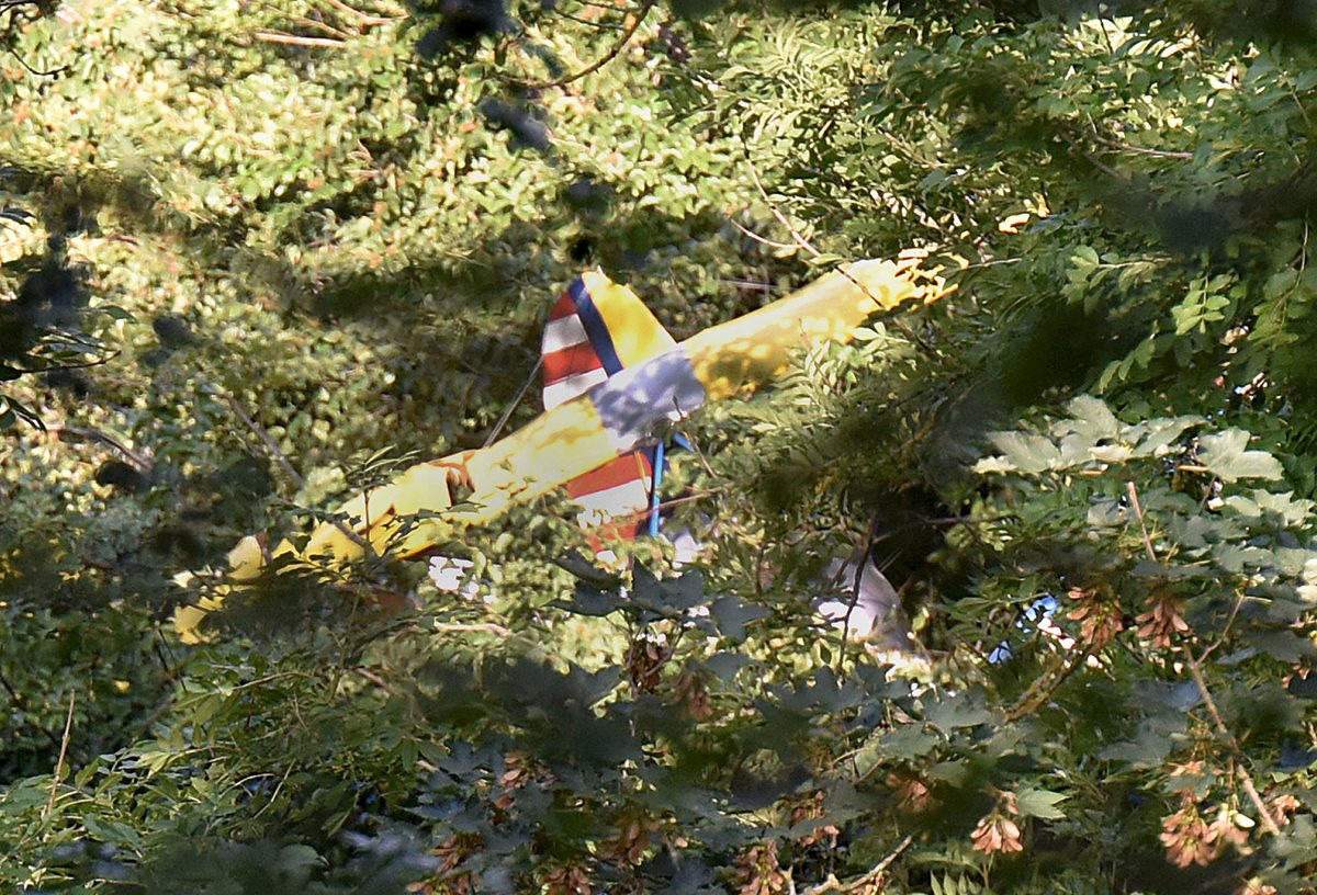 Los restos de la aeronave siniestrada cerca de Degenfeld, Alemania. El piloto esperó 13 horas para ser rescatado. (Foto Prensa Libre: AP).