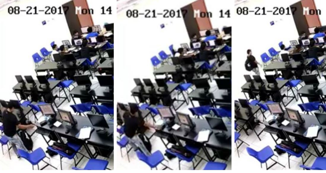 Las cámaras de seguridad de la Facultad de Arquitectura captaron el robo. (Foto Prensa Libre: Facebook / AEDA)