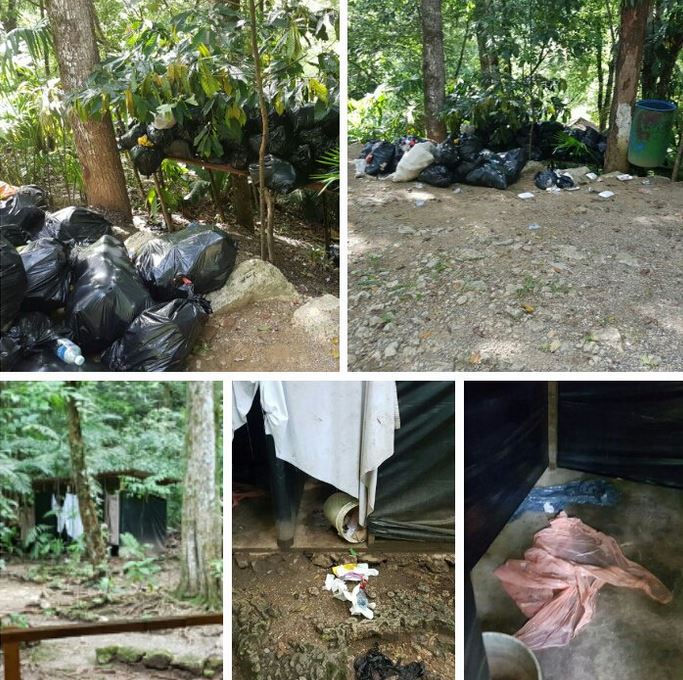 Daños en algunas áreas y desorden encontraron autoridades del Consejo Nacional de Áreas Protegidas. (Foto Prensa Libre: Conap)