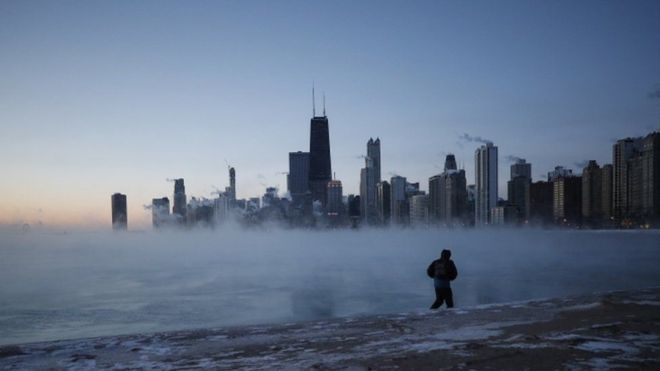 Chicago, en Illinois, ha registrado temperaturas más bajas que algunas partes de Antártica estos días. EPA 