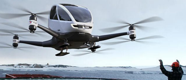Serán drones sin piloto, y cada uno de ellos podrá albergar un pasajero de hasta 100 kilos. (Foto Prensa Libre: BBC Mundo)