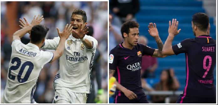 Cristiano marcó un doblete en el Bernabéu, mientras que Neymar y Suárez fuero los anotadores del Barcelona frente a Las Palmas. (Foto Prensa Libre: AFP)