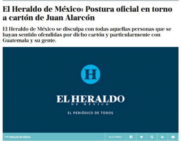 Después de 24 horas que la Cancillería se pronuncia por caricatura, medio mexicano se disculpa. (Foto Prensa Libre: El Heraldo)
