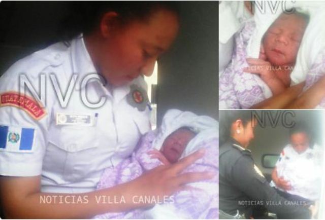 Bomberos brindan asistencia a recién nacido abandonado en vehículo. (Foto Prensa Libre: @Noticias_VC)