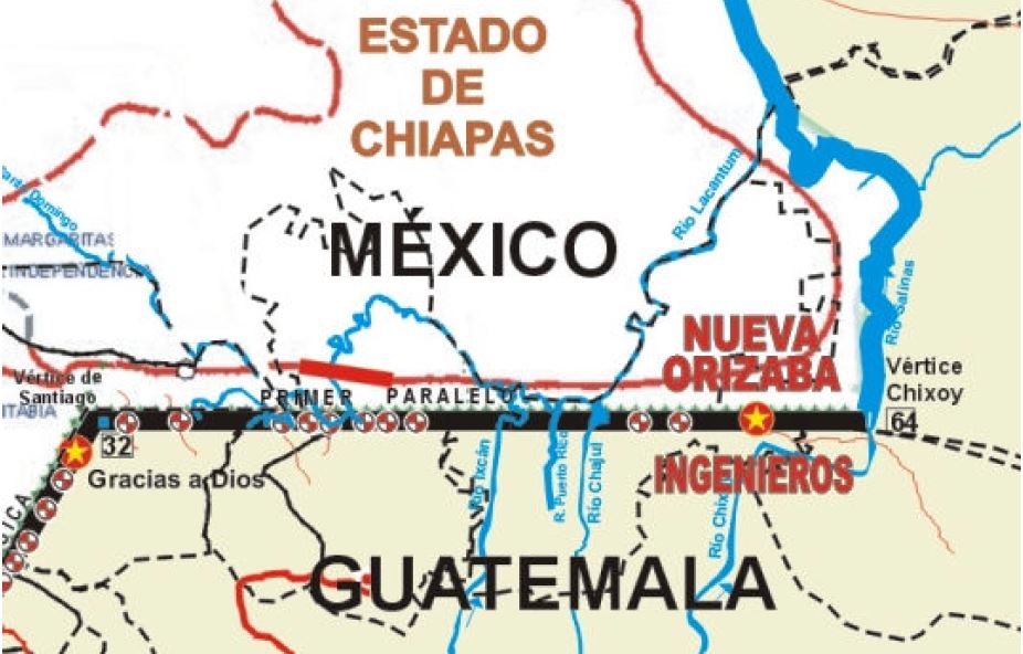 Croquis de la ubicación del cruce fronterizo “Nueva Orizaba, México – Ingenieros, Guatemala”. (Foto Prensa Libre: Cila-SRE)