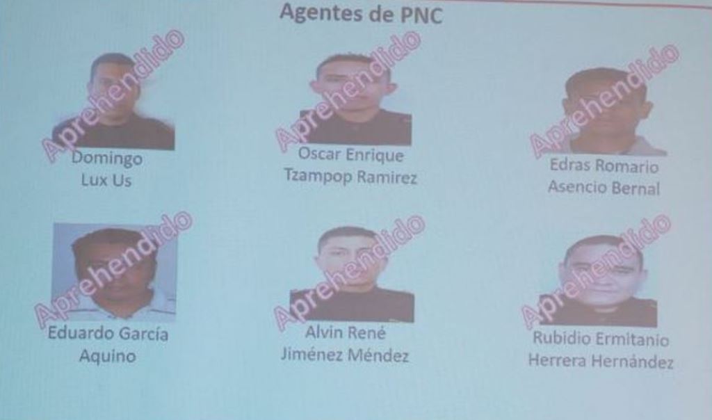 Agentes de la PNC que estarían implicados. (Foto Prensa Libre: MP).