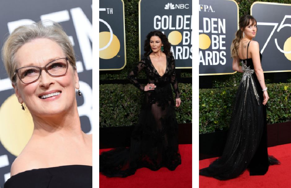 Meryl Streep, Catherine Zeta-Jones y Dakota Johnson llevaron su elegancia a la alfombra roja de la 75 edición de los Globos de Oro. (Foto Prensa Libre: AFP)