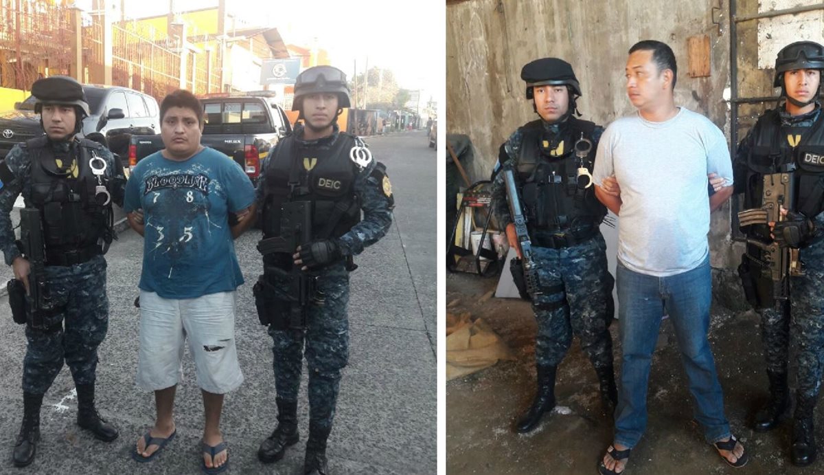 Los dos capturados fueron localizados durante varios allanamientos en Suchitepéquez. (Foto Prensa Libre: PNC)