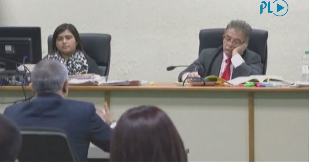 Juez Miguel Ángel Gálvez escucha declaración de Salvador González, alias Eco, por caso Cooptación del Estado. (Foto Prensa Libre)