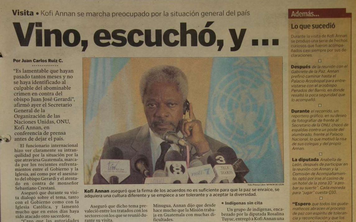 Kofi Annan, visitó Guatemala en 1998, como secretario general de la ONU. (Foto Prensa Libre: Hemeroteca PL)