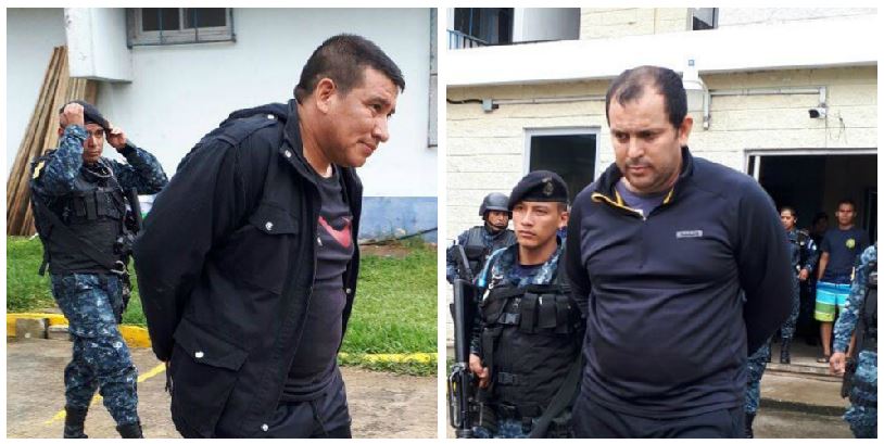 Los detenidos Érick Estuardo Carias Hernández y Genaro Pineda Rojas son trasladados a la Torre de Tribunales. (Foto Prensa Libre: PNC)
