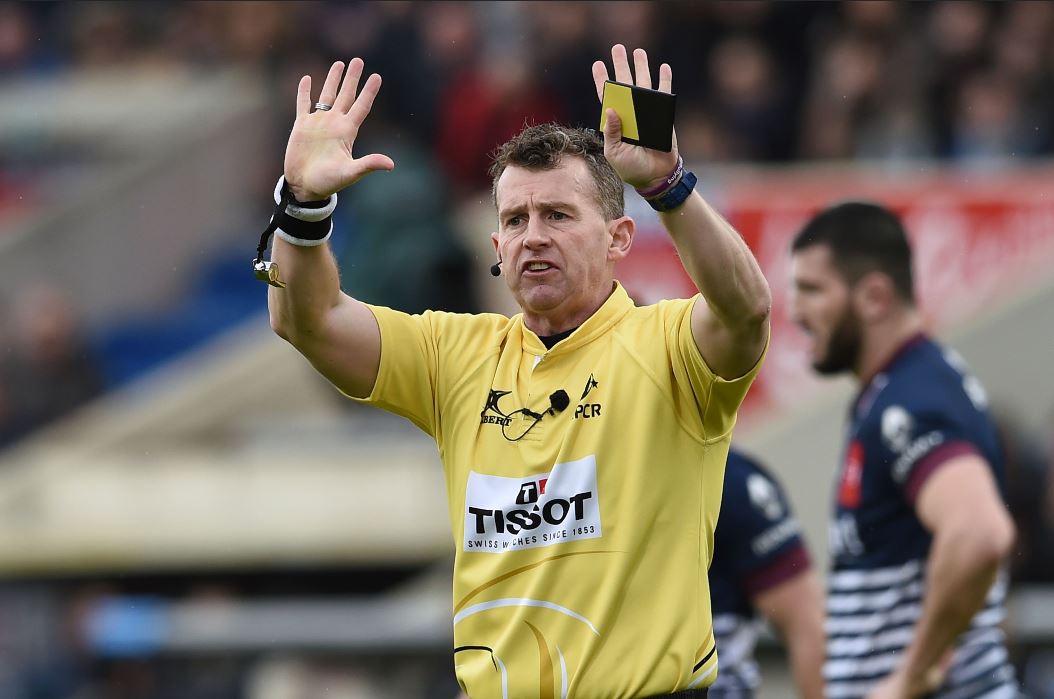 Nigel Owens durante el mundial de Rugby. (Foto Prensa Libre: AFP)