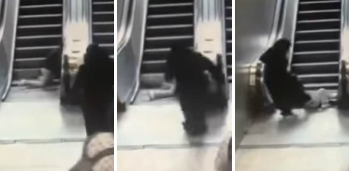 Minutos de terror vivió una madre en Turquía cuando su hijo quedó atrapado en las escaleras eléctricas. (Foto Prensa Libre: YouTube)