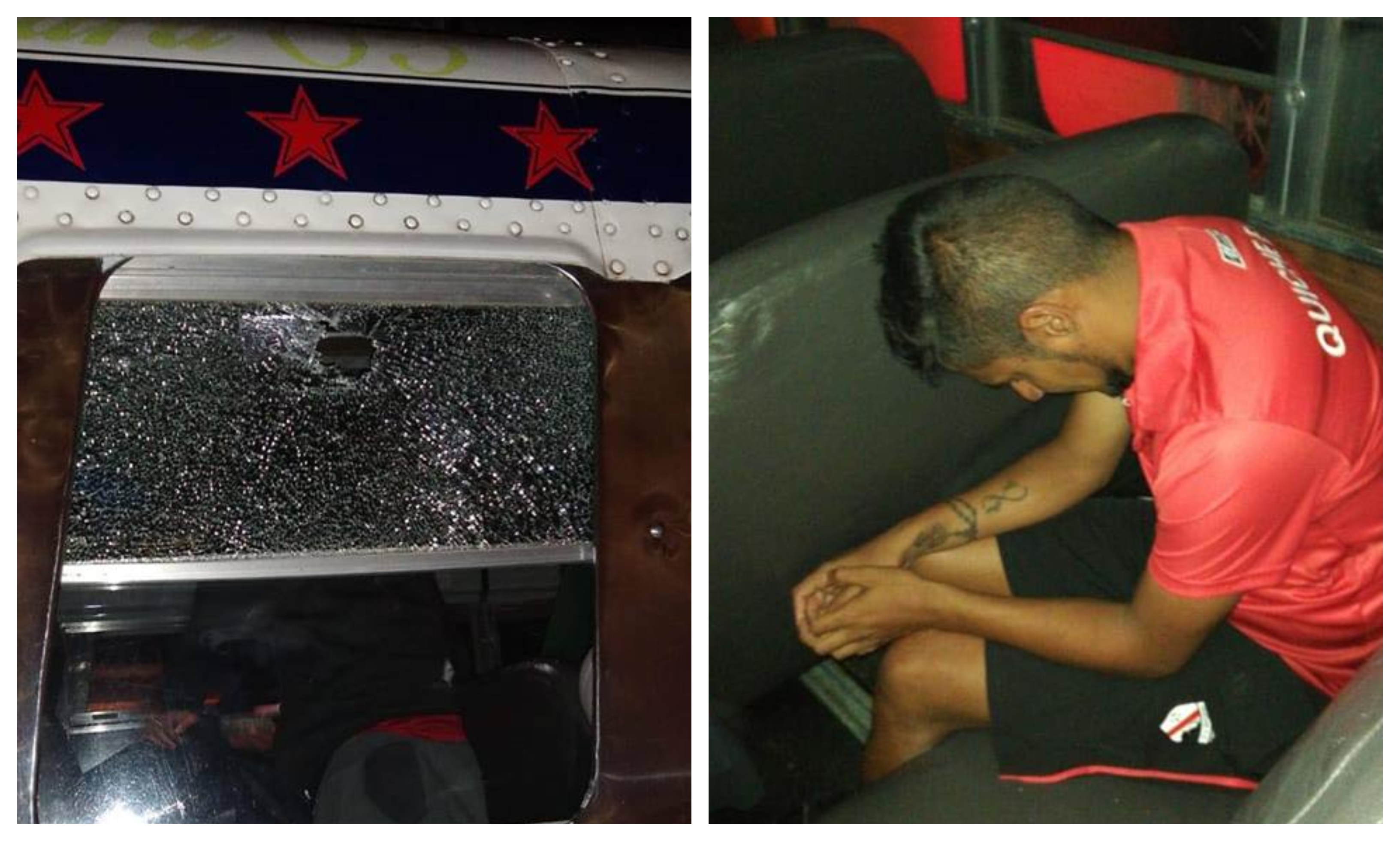 Ventanilla del sillón dónde viajaba el jugador fue apedreada lesionando a Boby Tally. (Foto Prensa Libre: Héctor Cordero) 