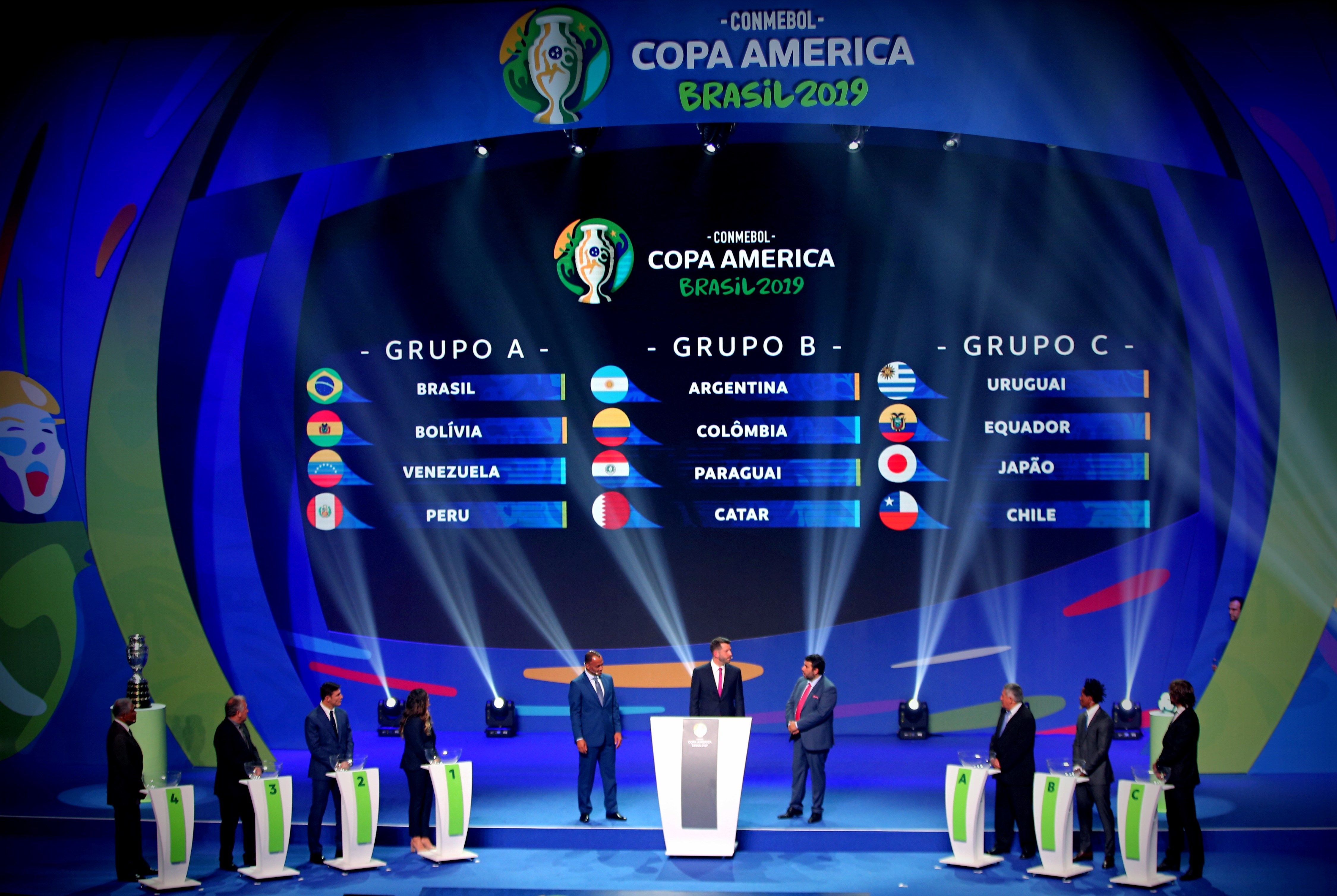 Así quedaron los grupos para la Copa América Brasil 2019 luego del sorteo efectuado este jueves, en Río de Janeiro. (Foto Prensa Libre: EFE).