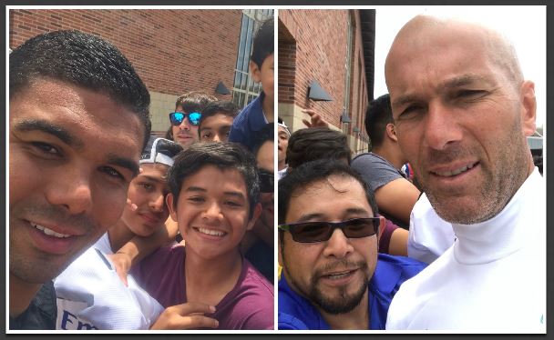 José Carlos, Gabril y Marvin Otzoy se tomaron selfies con Zinedine Zidane. (Foto Prensa Libre: cortesía Familia Otzoy Ruiz)