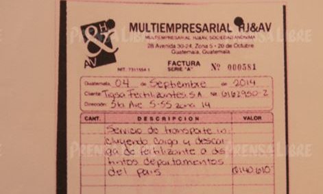 Esta es una de las 32 facturas y documentos de empresas vinculadas a Víctor Hugo Hernández, excontador de Juan Carlos Monzón.