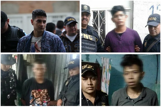 Tres de los capturados por supuestamente pertenecer a la estructura Los Pelones. (Foto Prensa Libre: Mingob)