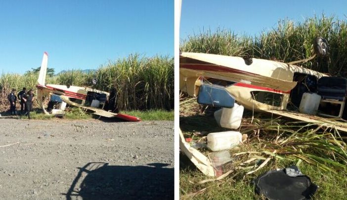 La avioneta fue localizada a orillas de unos cañaverales. (Foto: @PNCdeGuatemala)