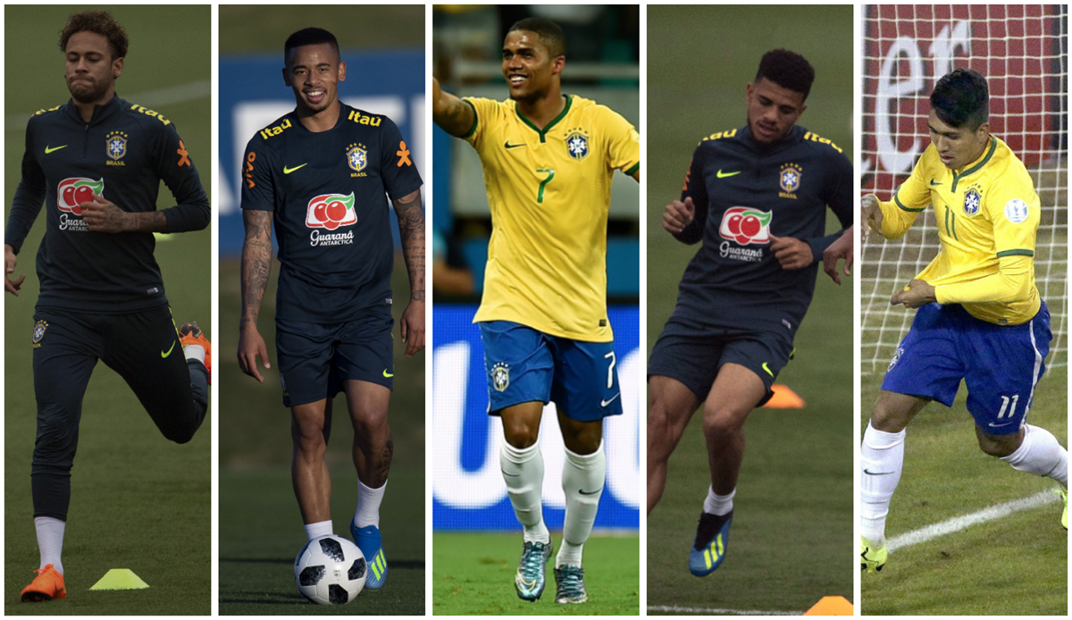 Los delanteros de Brasil para el Mundial son Neymar, Gabriel Jesús, Douglas Costa, Taison y Firmino. (Foto Prensa Libre: AFP, EFE y Hemeroteca PL)