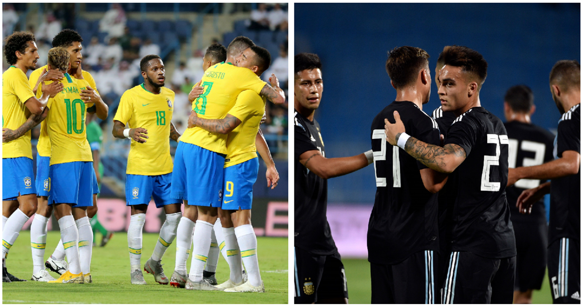 Las selecciones de Brasil y Argentina se medirán este martes, en partido amistoso por la Fecha Fifa. (Foto Prensa Libre: AFP y EFE)