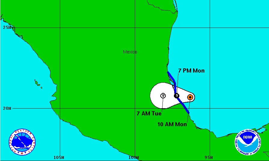 La tormenta tropical Danielle se aleja de Guatemala hacia territorio mexicano. (Foto Prensa Libre: Centro Nacional de Huracanes)