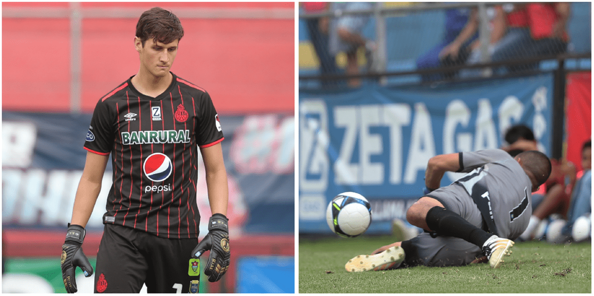 El portero Nicholas Hagen luce desconsolado después de fallar el penalti para Municipal, el cual fue atajado por Rony Álvarez, exguardameta rojo. (Foto Prensa Libre: Francisco Sánchez)