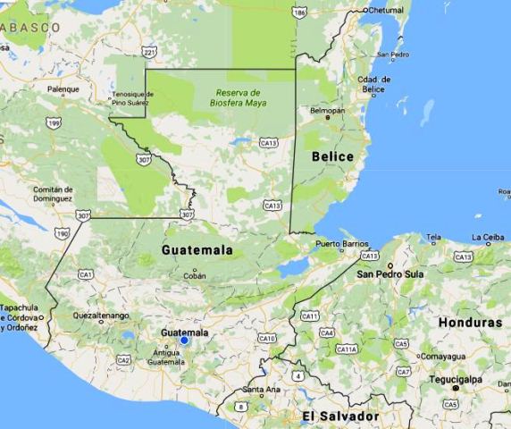 El mapa de Guatemala es usado en el país sin Belice. (Foto Prensa Libre: Google Maps)