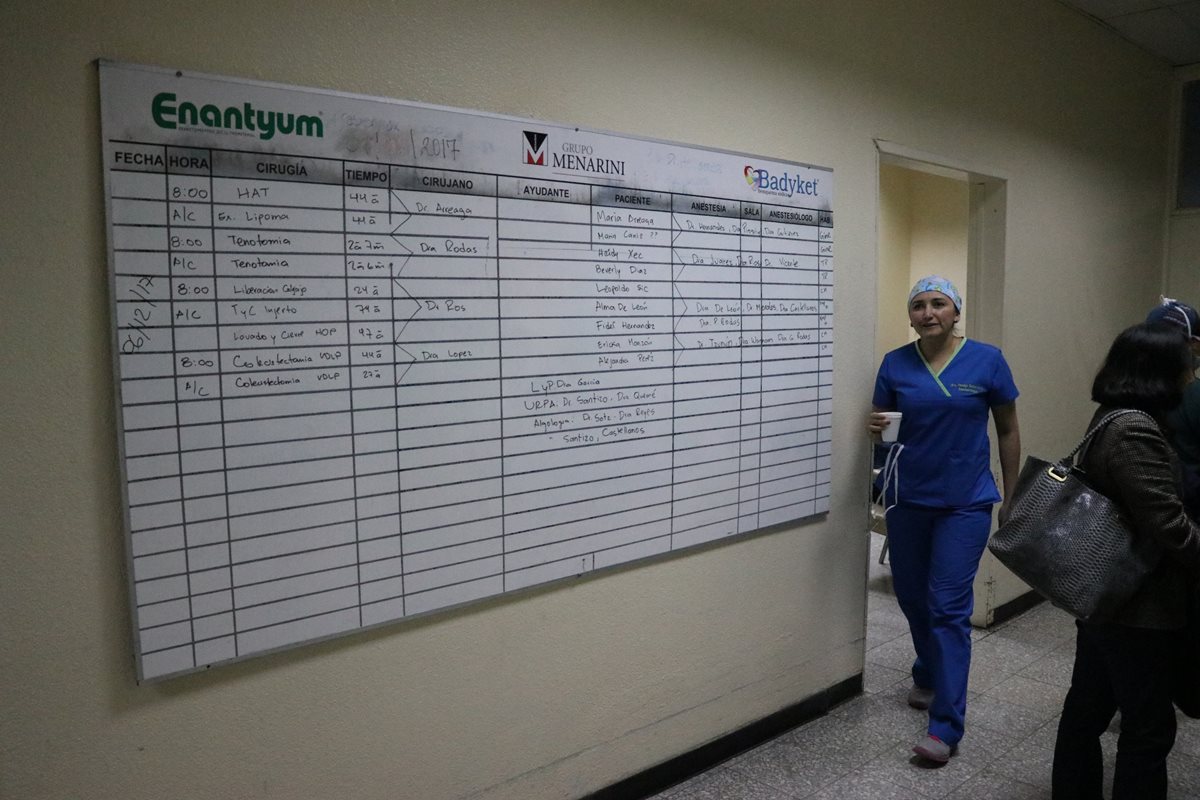 En una pizarra se programan las cirugías en el HRO; sin embargo, muchas no se efectúan. (Foto Prensa Libre: María José Longo)