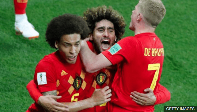 Bélgica celebra su paso a cuartos de final del mundial de Rusia 2018. (Foto Prensa Libre: BBC Mundo)