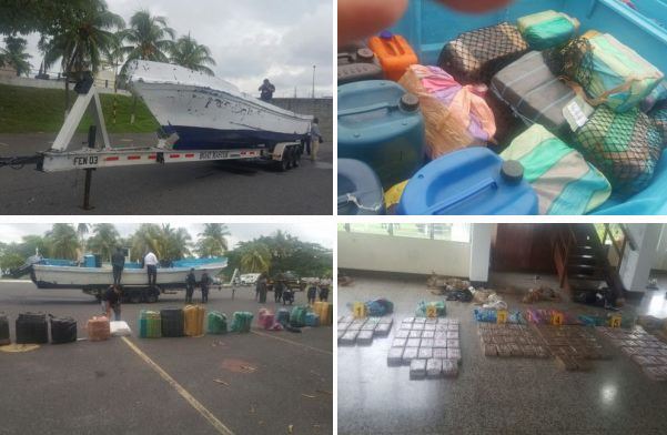Los paquetes de cocaína eran trasladados en una embarcación, sin matrícula. (Foto Prensa Libre: MP)
