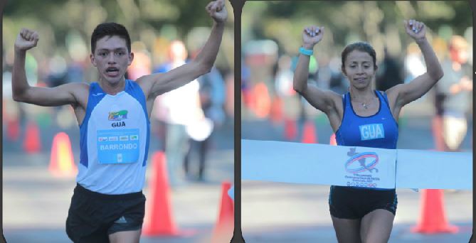 Alejandro Barrondo y Mayra Herrera fueron los ganadores de los 20 kilómetros marcha del Campeonato Centroamericano. (Foto Prensa Libre: Norvin Mendoza)