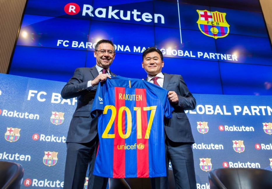El grupo japonés de comercio en línea Rakuten, nuevo patrocinador principal del equipo azulgrana. (Foto Prensa Libre: cortesía Barcelona)
