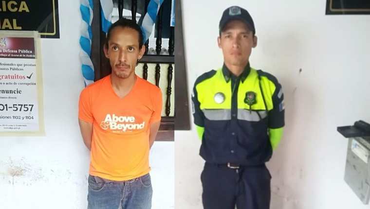 Subestación 74-1, Antigua Guatemala informó de la aprehensión de ambos sujetos con cargo de atentado y daños a la propiedad. (Foto Prensa Libre: PNC)
