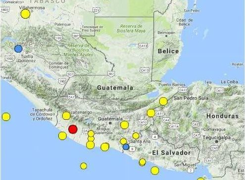 Epicentro del sismo se registró a 28 km de Retalhuleu, según informó la Conred. (Foto Prensa Libre: Conred)