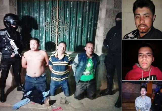 Tres de los capturados por las fuerzas de seguridad luego de ataques. (Foto Prensa Libre: PNC)
