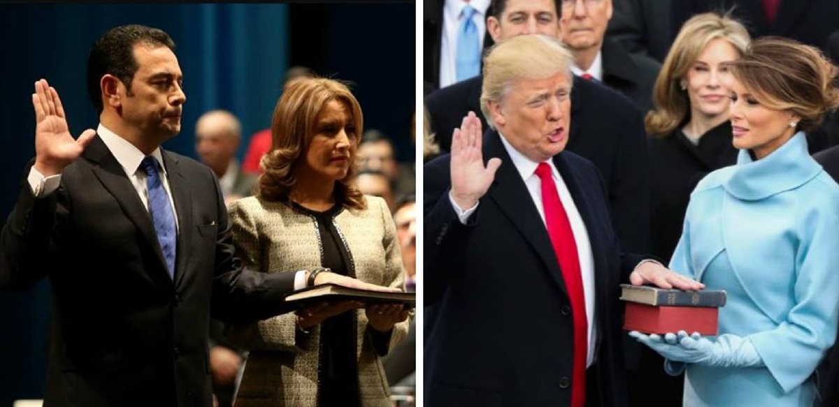 Juramentación de los presidente de Guatemala, Jimmy Morales -Izq.- y su homólogo estadounidense, Donald Trump -Der.- (Foto Prensa Libre: Hemeroteca PL)
