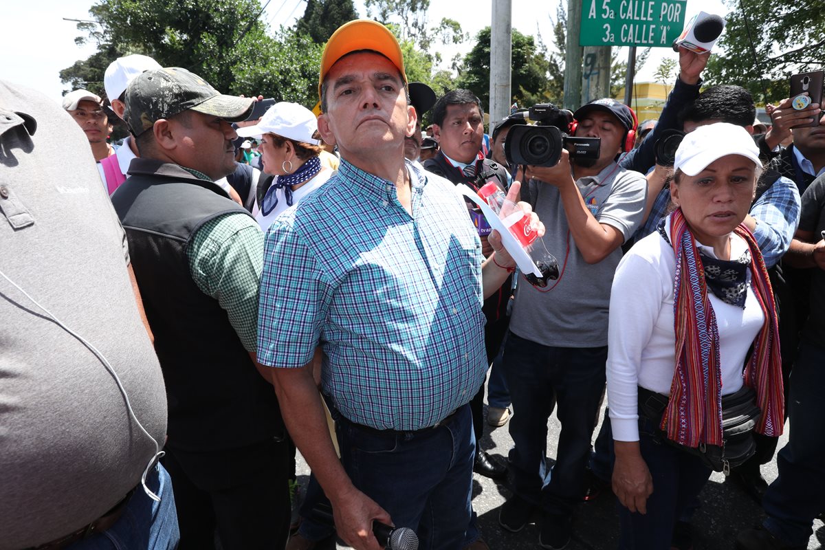 Joviel Acevedo, líder magisterial durante manifestación de maestros del pasado jueves. (Foto Prensa Libre: Hemeroteca)