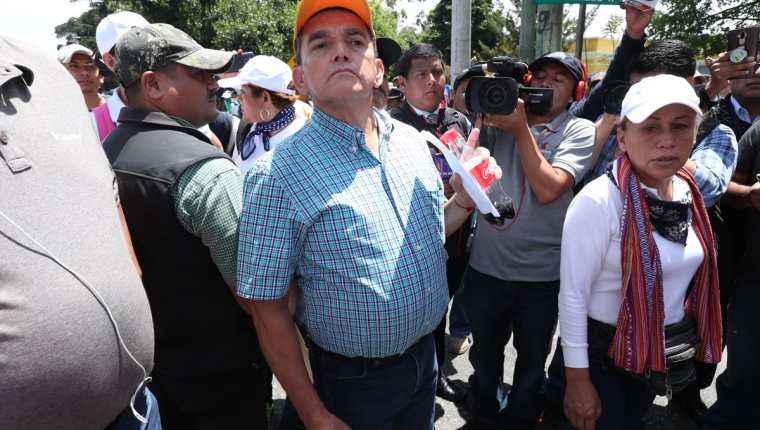 Joviel Acevedo, líder magisterial durante manifestación de maestros del pasado jueves. (Foto Prensa Libre: Hemeroteca)