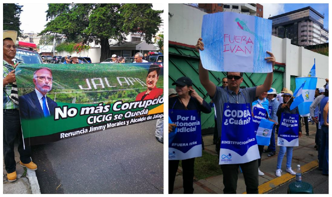 Las dos manifestaciones empezaron en horas de la mañana enfrente a la sede de la Cicig, zona 14. (Fotos, Prensa Libre: Pablo Raquec)