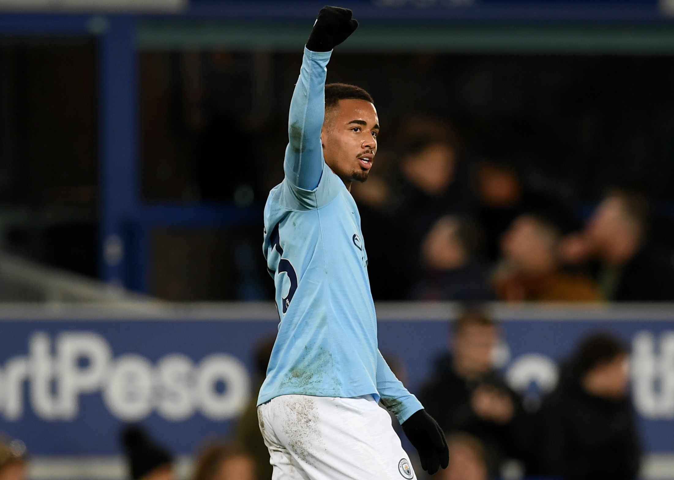 Gabriel Jesús anotó el gol de la victoria del Manchester CIty contra el Everton. (Foto Prensa Libre: AFP)  